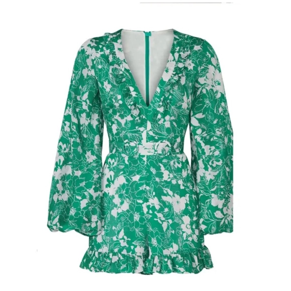 Alexis Green Floral Romper Medium